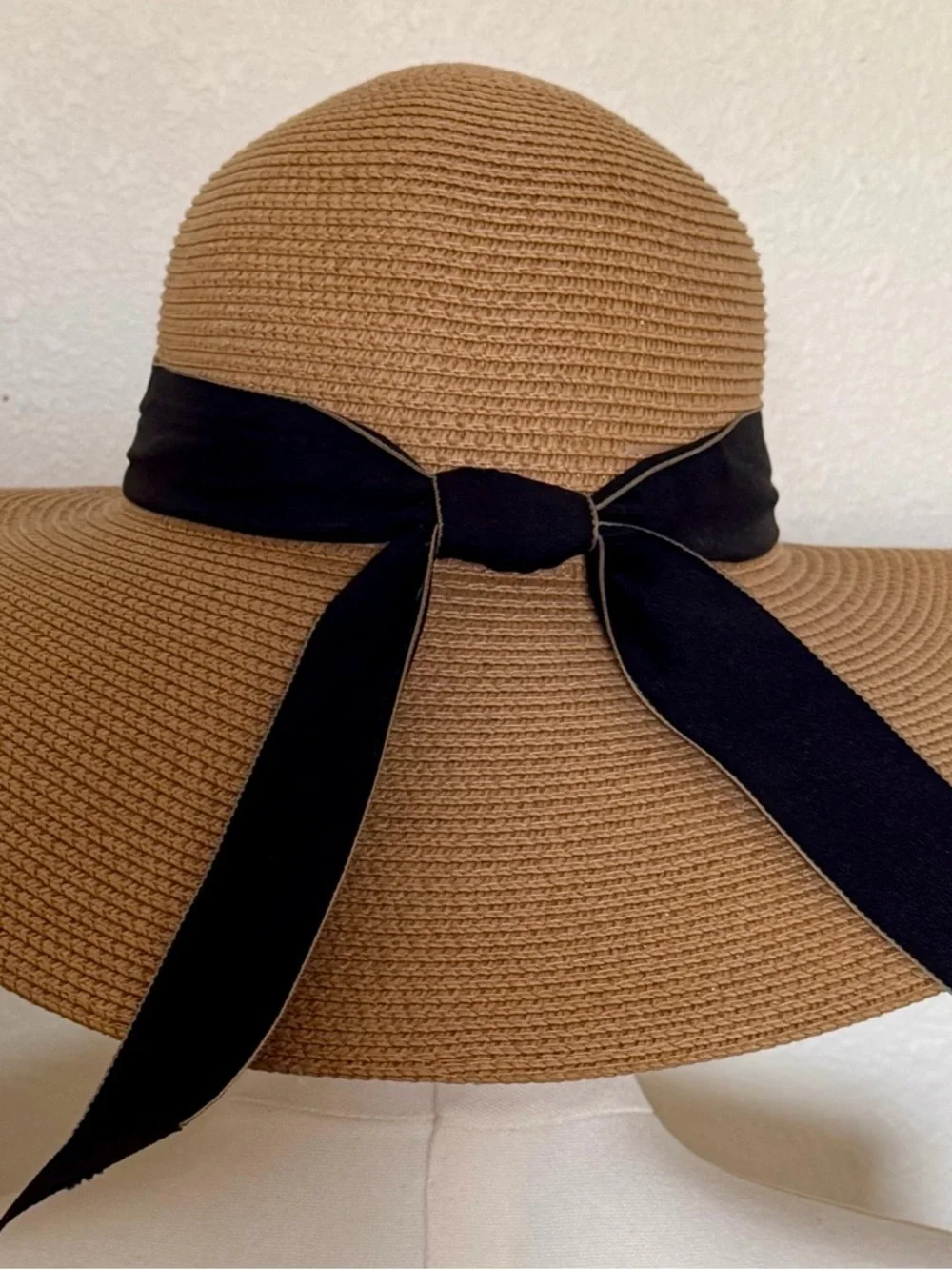 Bundle! - Two Wide Brim Sun Hats- Black Ribbon Trim - Tan and Navy - Picture 4 of 7